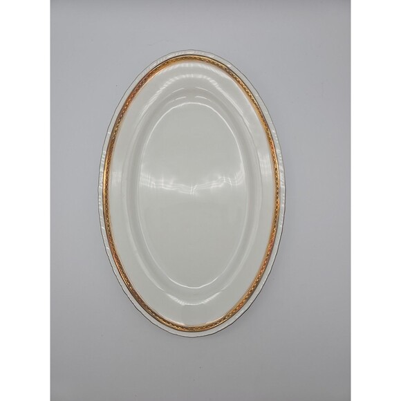 Rorstrand Sweden Oval Porcelain Platter #523 Gold Ribbon Pattern 13.25" x 8.5" - Picture 1 of 9